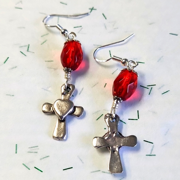 Silver Cross Earrings! - Picture 3 of 3